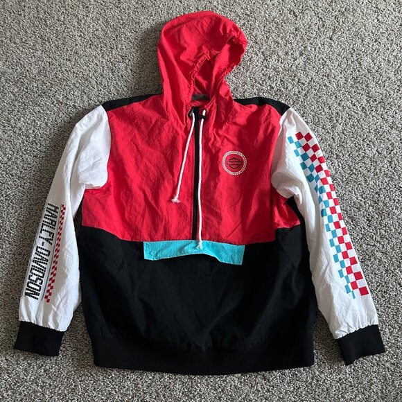Harley-Davidson Colorblock Pullover Windbreaker Jacket Hooded With Graphics - Picture 12 of 13